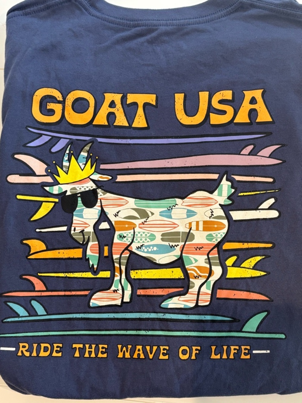 Goat USA Navy Graphic Crewneck Tee with White Logo